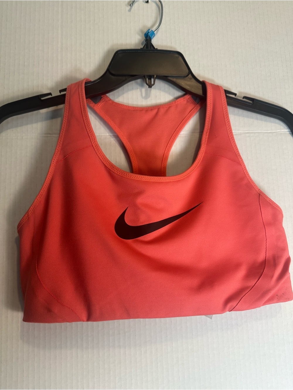 Nike Coral Pink Racerback Sports Bra with Black Swoosh